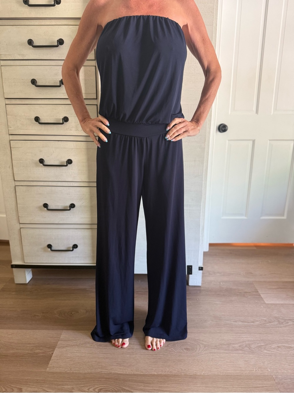 Veronica M Strapless Wide-Leg Jumpsuit - Navy